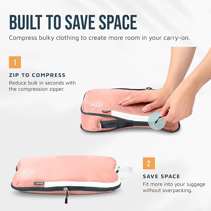 Compression Packing Cubes for Travel, 6-Piece Lightweight Packing Cubes Set for Carry-On Luggage & Backpacks – TRIPPED Travel Gear (Coral Bloom) - Image 5