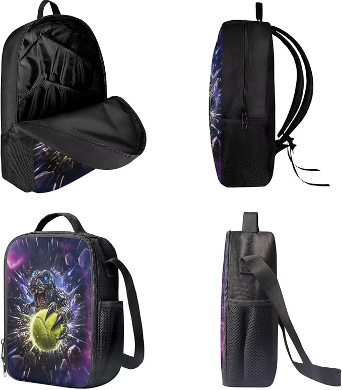 Forchrinse Dinosaur Backpack for Kids 8-12 Boys Softball School Backpack with Lunch Box Set of 3 Pcs Kids Bookbag Lightweight 17 Inch School Bag Daypack - Image 5