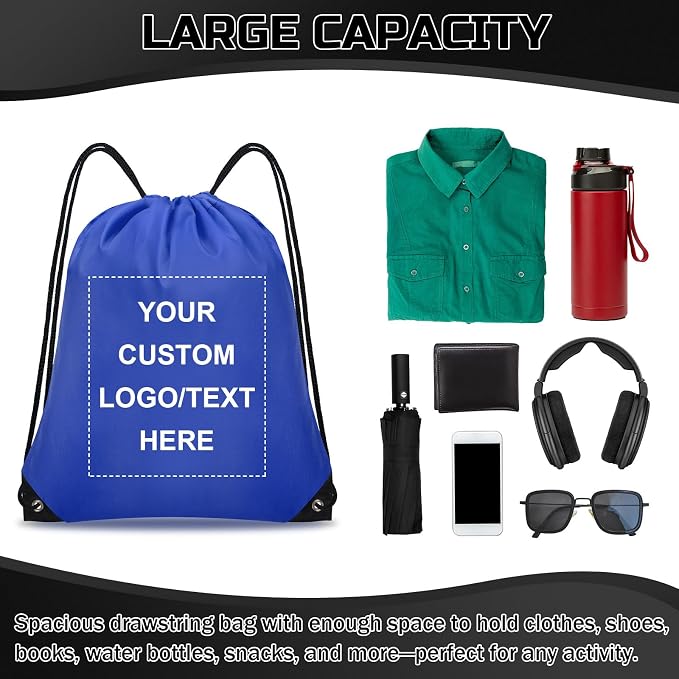Grneric Custom Drawstring Bags Bulk 10/20/50/100/200 Pack, Promotional Items With Your Logo Personalized String Backpack for Gym, Sport, Travel, Royal Blue - Image 4
