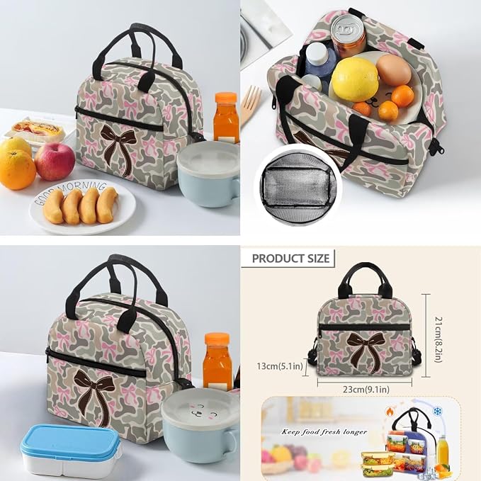Green Camo Bow Kids 4 Piece School Backpack Set, 17 Inch Lightweight Backpack with Lunch Bag, Pencil Case and Water Bottle Holder for Elementary Middle School - Image 5