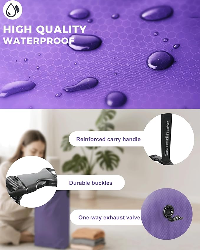 Travel Laundry Bag, Pump-free Vacuum Compression Dirty Clothes Bag, Medium Reusable Waterproof & Washable Laundry Bag, Wet and Dry Bag, Ideal for Suitcases, Laundromats (1 Pack) Purple - Image 4