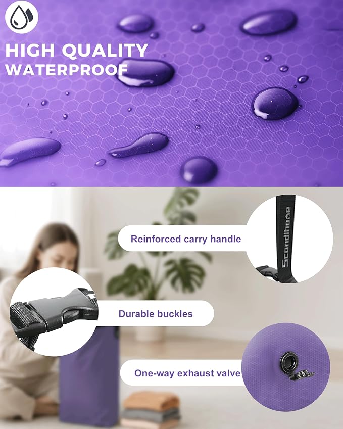 Travel Laundry Bag, Pump-free Vacuum Compression Dirty Clothes Bag, Medium Reusable Waterproof & Washable Laundry Bag, Wet and Dry Bag, Ideal for Suitcases, Laundromats (1 Pack) Purple - Image 4
