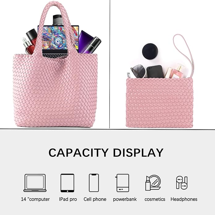 JINMANXUE Fashion Woven Bag Shopper Bag Travel Handbags and Purses Women Tote Bag Large Capacity Shoulder Bags - Image 5