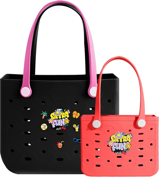 2-Pack Beach Bags Medium & Small,Waterproof Sandproof Rubber Tote Set for Women Men, Vacation Pool Boat Essentials - Image 5
