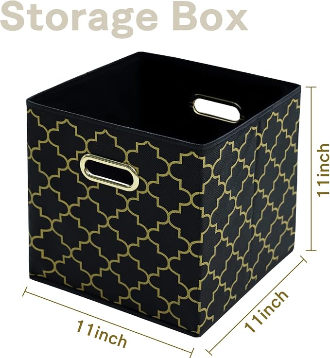 Fabric Cloth Storage Bins,Fabric Cube Organizer with Dual Handles Foldable Cube Storage Baskets for Home Bedroom Storage,Set of 3,(Black Gold) - Image 2