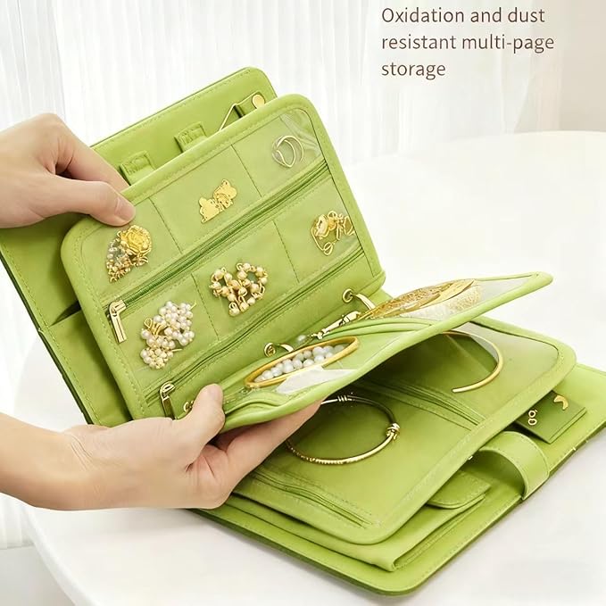 Travel Jewelry Organizer Case, Premium Full Velvet Exterior Leather Frame Portable Jewelry Storage Box, Anti-Tarnish Soft Velvet Lining for Women for Earrings Rings Necklaces, Gift for Wife Mom - Image 6
