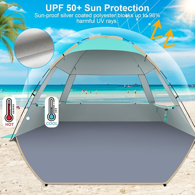 Gorich Beach Tent Sun Shelter for 3/4/6/8/10 Person with UPF 50＋ UV Protection, Lightweight & Easy Setup Beach Shade Canopy, Portable Beach Shade Tent Beach Cabana - Image 3