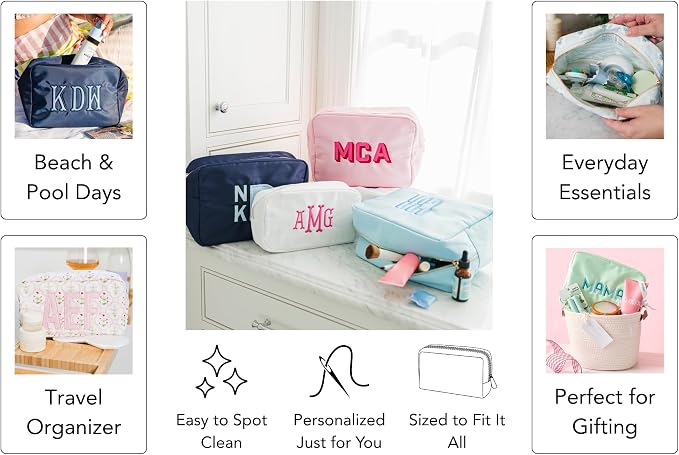Personalized Nylon Pouch - Large Embroidered Essentials Bag for Women, Makeup, Toiletries, or Travel Organizer, Custom Monogram Gift, Carryall, Mom Bag, Tech Pouch (Lilac, L) - Image 8