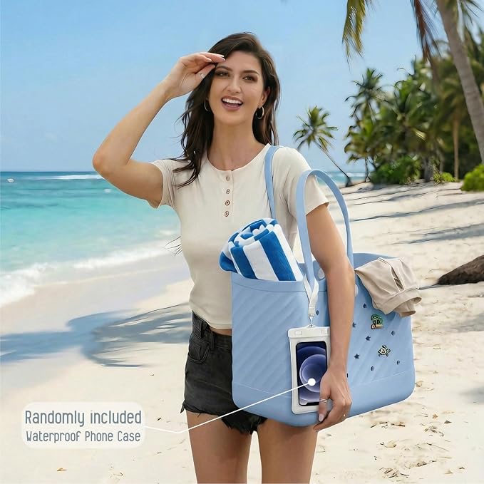 Rubber Tote Bag Extra Large & Medium, Waterproof Beach Bag for Women Men, Pool Travel Swim Silicone Tote - Image 2