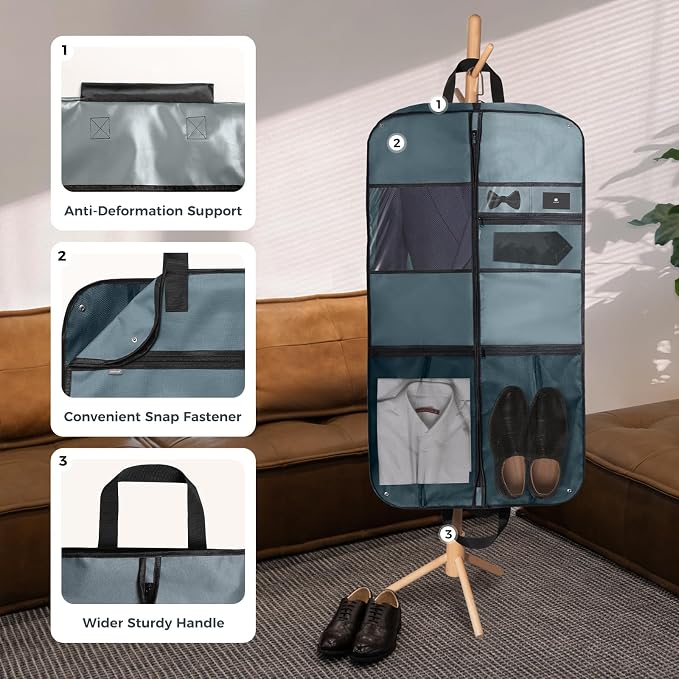 pack all 43" Premium Gusseted Travel Garment Bag, Heavy Duty Hanging Suit Bag, Foldable Dress Bag for Closet Storage, Suit Cover Protector for Clothes Shirts Dresses Coats(Grey) - Image 3