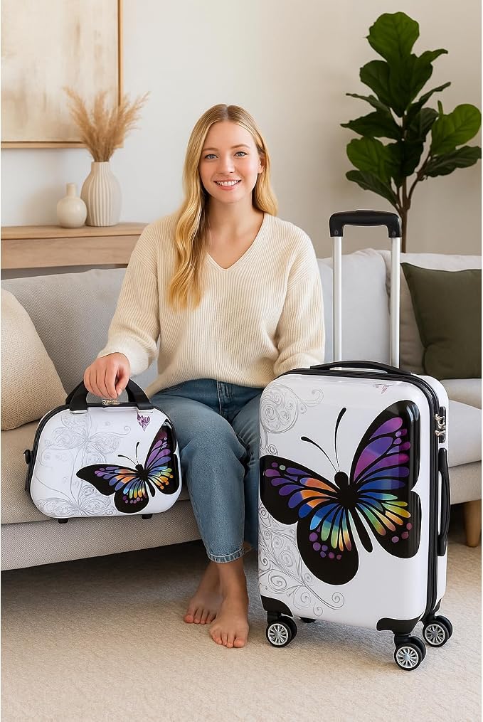 World Traveler Butterfly 3-Piece Polycarbonate Hardside Expandable Spinner Luggage Set with Enhanced Wheel System - Image 4