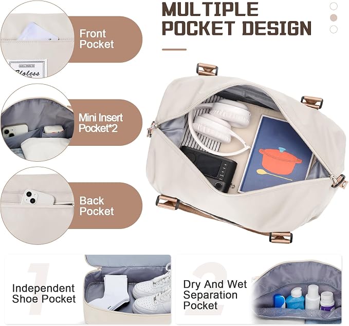 Travel Duffel Bag with Shoes Compartment,Weekender Bags for Women Travel | Overnight Carry-On Bag with Toiletry Bag & Wet Pocket & Trolley Sleeve,Extra Large - Image 4