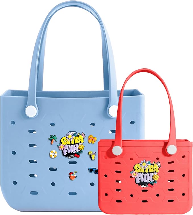 2-Pack Beach Bags Medium & Small,Waterproof Sandproof Rubber Tote Set for Women Men, Vacation Pool Boat Essentials - Image 5