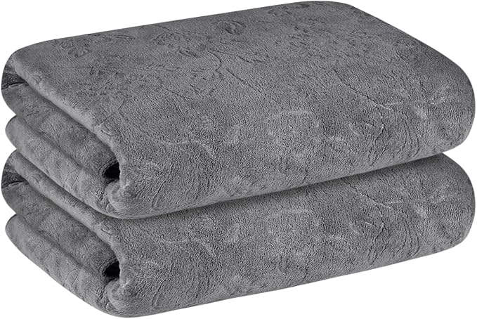 JML Bath Towels 4 Pack, Oversized Microfiber Bath Towels for Adult Men Women, 30" x 60", Large, Soft and Super Absorption Multipurpose for Bath, Beach, Pool, Sport - Grey Floral Pattern - Image 4