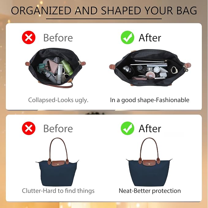 Soft Nylon Purse Organizer Insert for Longchamp Le Pliage M Tote Bag Long Handle, Lightweight Luxury Long Champ Medium Divider Shaper with Cup Holder and Deepened Pockets,M/Navy Blue - Image 5