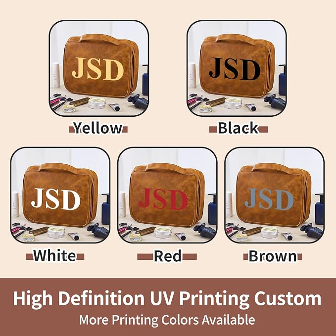Personalized Toiletry Bag For Men, Large Capacity Travel Doop Kit, Vintage Color PU Leather, Custom Name Initials, Gifts for Dad, Husband, Boyfriend, Groomsmen, Birthday (Style 6) - Image 3