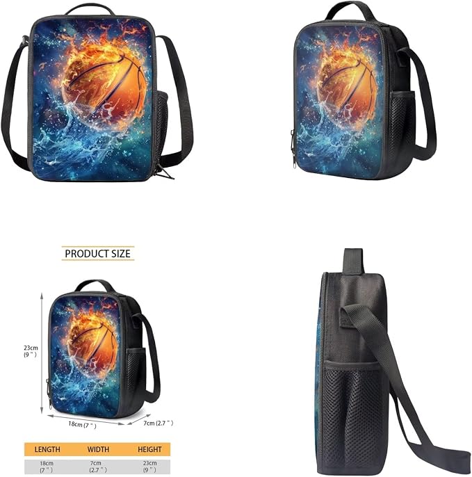 Galaxy Basketball Backpack for Boys Girls Backpack with Lunch Box Water Bottle Holder and Soft Pencil Case 4 in 1 Set Bookbag with Front Pocket for School 17 inch Sturdy School Bag for Kids - Image 4