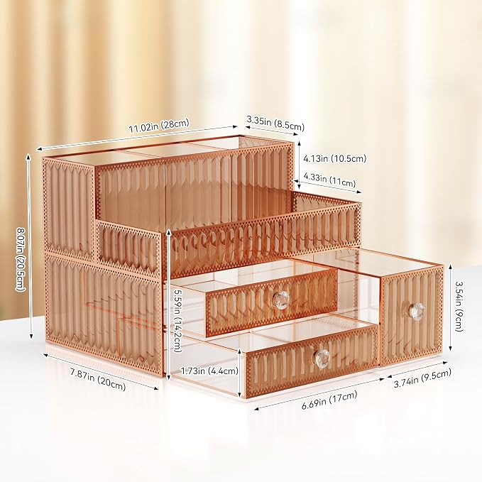 Youdepot Makeup Organizer Golden- Tempered Glass Vanity Organizer for Cosmetics, Skincare, Hair Tools, Brushes, Perfume - Multipurpose Bathroom Counter Skincare Organizer - Image 6