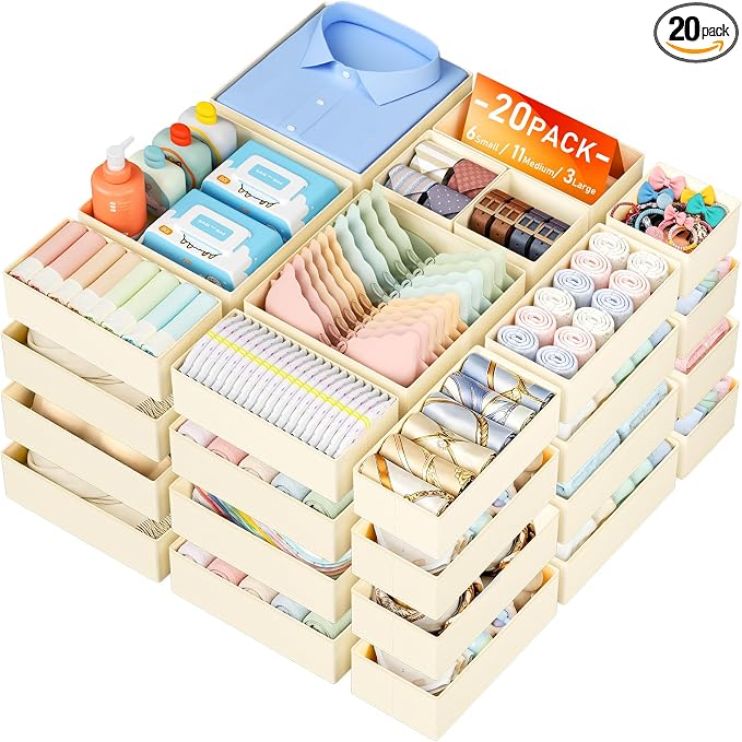 DIMJ Drawer Organizer Clothes - 20 Pack Closet Drawer Organizer Bins for Baby Clothes Storage, Fabric Dresser Organizer for Nursery Bedroom, Foldable Small Drawer Dividers for Underwear Socks by DiMJ