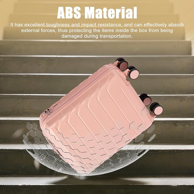 GDFStudio 20" ABS Hardshell Checked Luggage, Medium Capacity Travel Suitcase with Scratch Resistant Surface, 360° Silent Spinner Wheels, Combination Lock, Telescopic Handle and Side Hooks, Pink - Image 6