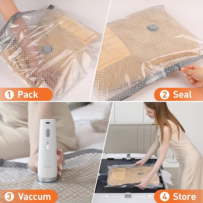 Vacuum Storage Bags for Travel with Rechargeable Cordless Pump, 15 Pack Compression Packing Bags for Luggage and Suitcase, Space Saver Seal Bag for Clothes and Clothing - Image 6
