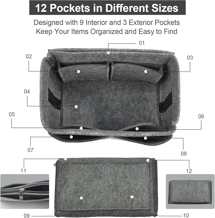 OMYSTYLE Purse Organizer Insert, Felt Tote Bag Organizer Insert with 5 Sizes, Handbag Dividers for Inside Purse, Compatible with Longchamp, Neverful, Speedy and More - Image 3