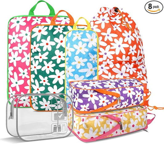 7 Piece Daisy Flower Compression Packing Cube Bundle | Slim Design, Multi-Size Luggage Organizers, Travel Essential Bag for Clothes, Shoes, Cosmetics & Toiletries, Multi by Unknown