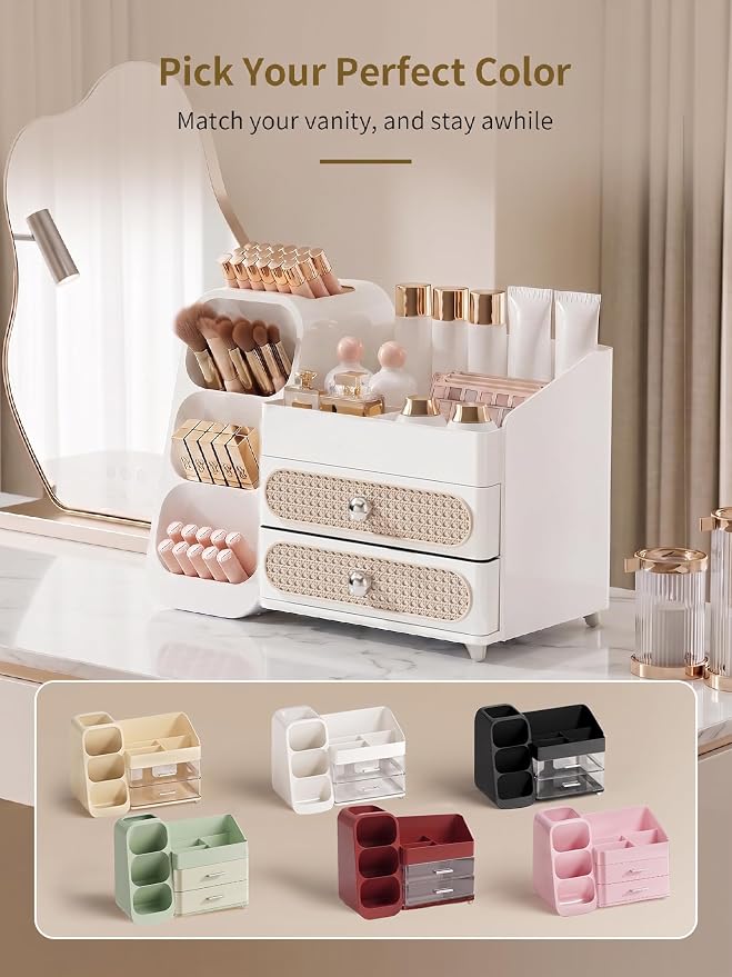 Booklov Large Makeup Organizer for Vanity and Bathroom Countertop, White | Plastic Cosmetic Display Case with Drawers, Beauty Brush Holder for Dresser Counter Skin Care Eyeshadow Lipstick Storage - Image 9