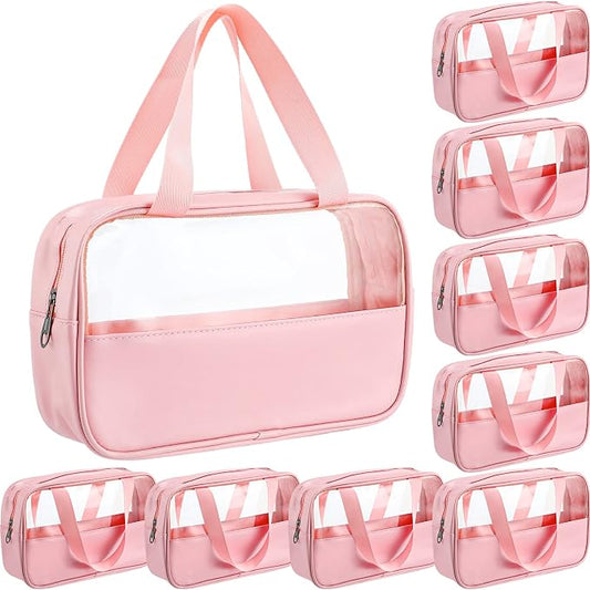 Buryeah 9 Pcs Translucent Make up Bag Toiletry Organizer for Women Men Waterproof Portable Cosmetic Travel Bag with Hanging Handles Travel Storage Carry Pouch Gifts for Bridesmaid (Pink) by Buryeah