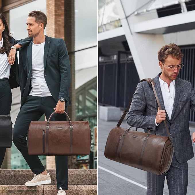 Modoker Convertible Leather Garment Bag, Carry on Garment Bags for Travel, Garment Duffel Bag, Gifts for Men Women Business Waterproof Suitcase Suit Travel Bags, Brown - Image 7
