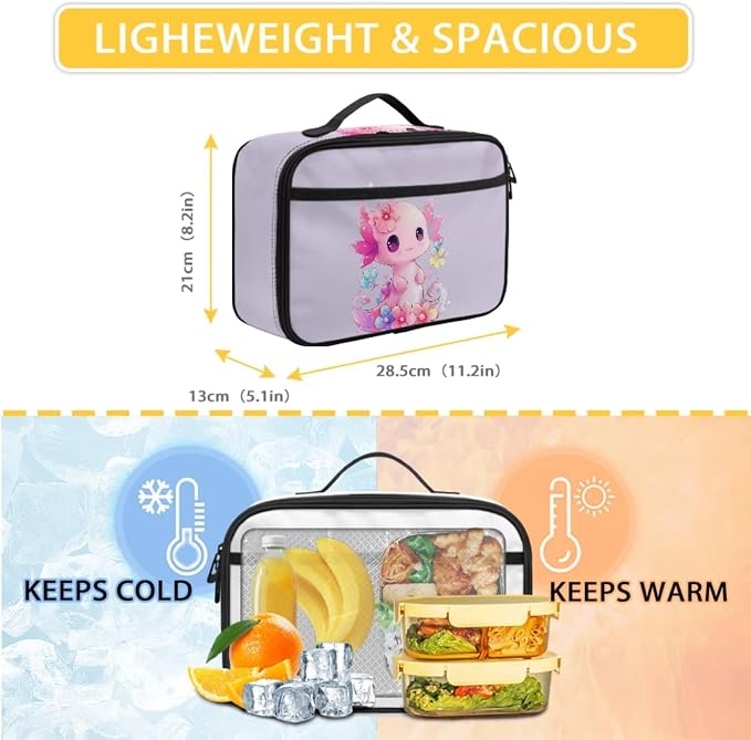 Axolotl Backpack for Girls 9-10 with Lunch Box Primary School Bag and Lunch Bag Set 3 Piece Cute Book Bags for Middle School Lunchbox Pencil Case - Image 4