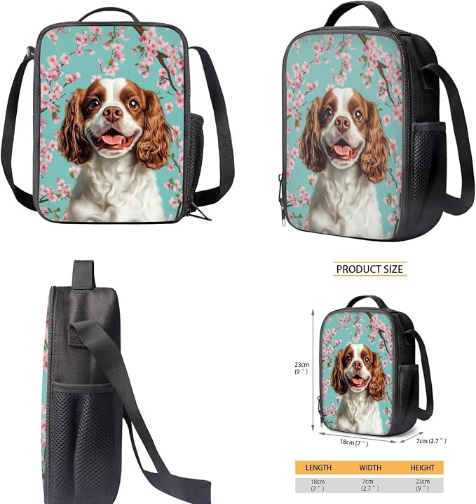 Cavalier King Charles Spaniel Dog Backpack with Lunch Box Kids Girls 6-7/7-8 Cherry Blossom Primary School Bookbags for 1st Grade Kids Book Bags Lunchbox Pencil Case Water Bottle Carrier Set - Image 5