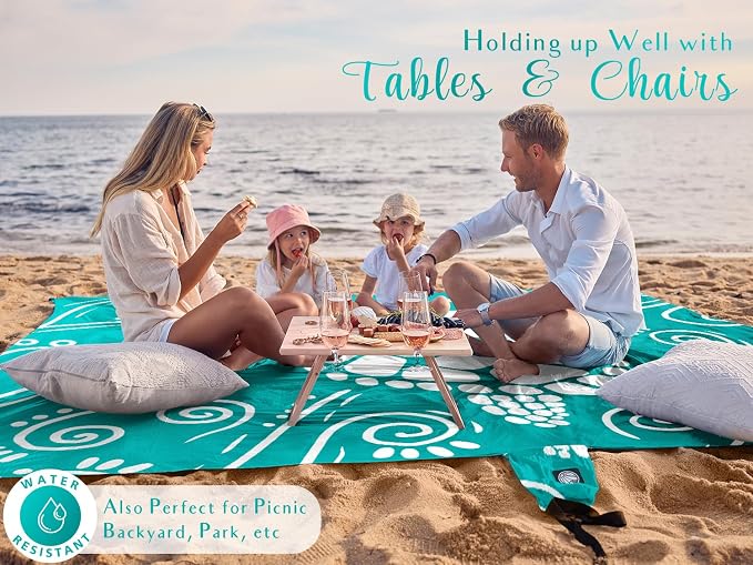 WEKAPO Beach Blanket Waterproof Sandproof Oversized Extra Large Sand Free Beach Mat with Stakes, Storage Bag - Essentials for Outdoor Beach, Picnic (Gradient Teal Sea Turtle, 11 X 9 FT (1~10 Person)) - Image 4