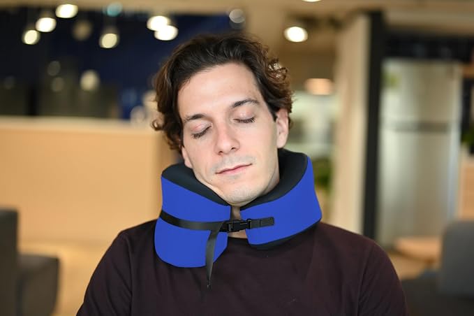 C CUSHION LAB Travel Pillow, Award-Winning Patented Ergonomic Design for Chin & Neck Support Memory Foam Neck Pillow, Compact Airplane Pillow for Traveling, Flight, Car (Cobalt Blue, Large) - Image 3