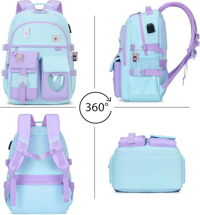 ACESAK Backpack for Girls - Bookbag Backpacks Schoolbag for Girls Kids Teen Women Casual Travel Daypacks - School Bag Elementary Middle School College Cute Backpack with Lunch Box (Blue Purple) - Image 5