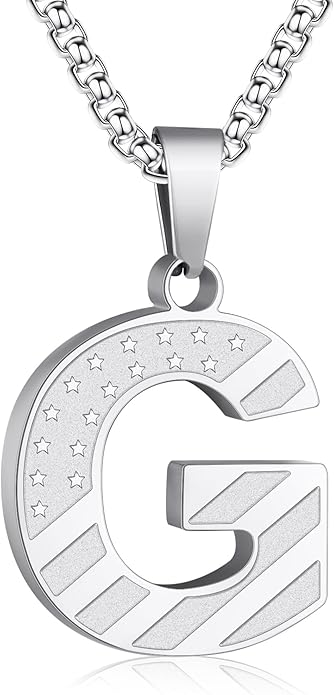 Zocomi Stocking Stuffers Christmas Gift - Initial Necklace Gifts for Men Boys, Stainless Steel American Flag Pendant Jewelry, Christmas Gifts Ideas for Kids Teen Boys