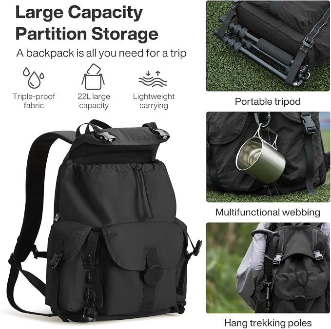 mixi Travel Backpack for Women Men, 18 Inch Carry On Laptop Backpack Flight Approved fits 16'' Laptop, Lightweight Waterproof Hiking Backpack Travel Outdoor Business Casual Daypack, Black - Image 2