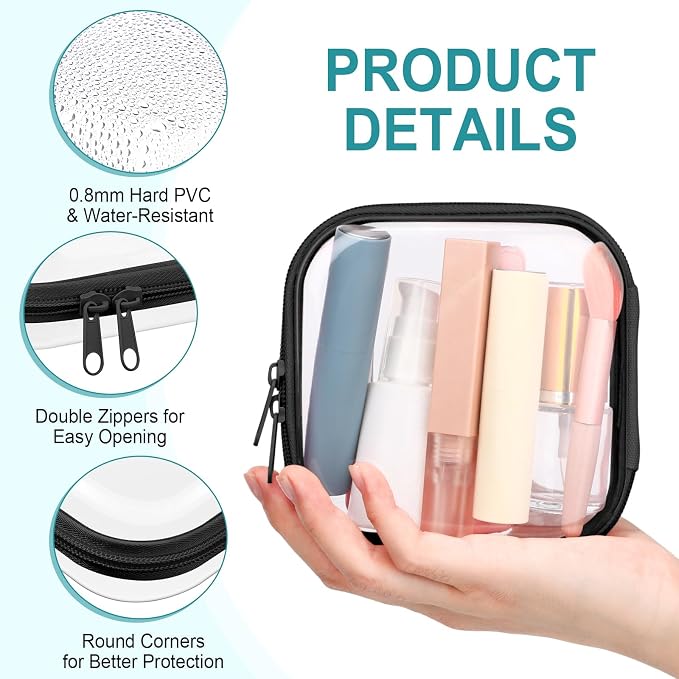 Sanwuta 6 Pcs Clear Hard Zipper Case Plastic Zipper Pouches Transparent Makeup Bag Pencil Case Pouches Toiletry Diaper Bag for Travel Toy Storage Organizer Bins(Black,5 x 5 x 2 Inch) - Image 3