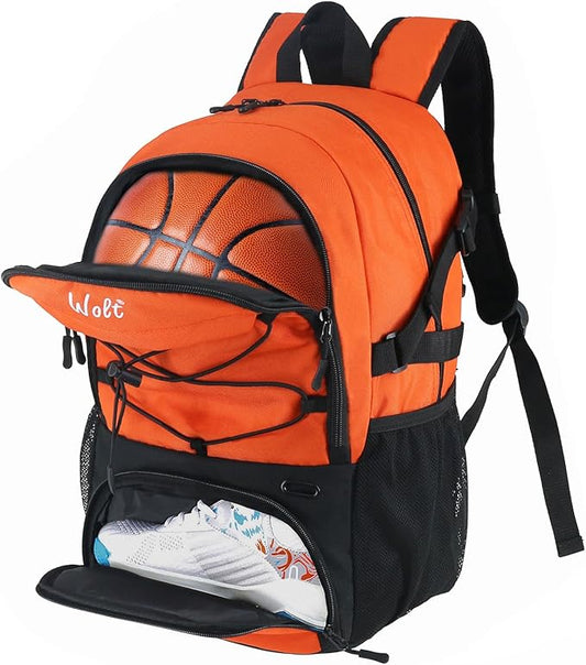 WOLT Basketball Backpack Large Sports Bag with Separate Ball Holder & Shoes Compartment, Best for Basketball, Soccer,Gym by WOLT