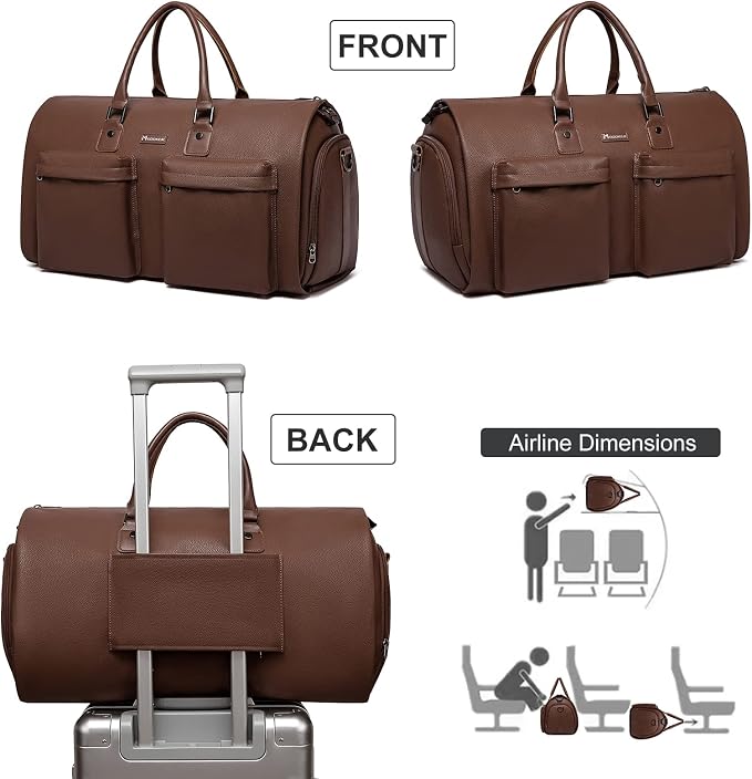 Garment Bags for Travel, 45L Carry-On Convertible Duffle with Strap | 2-in-1 hanging suit bag converts to duffel, shoe compartment, waterproof PU leather, wrinkle-free, detachable strap - Image 2