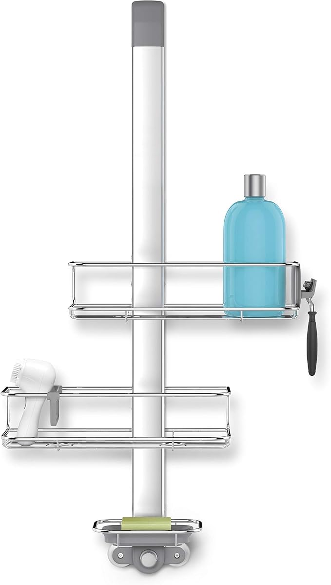 simplehuman Over Door Shower Caddy, No-Drill Auto-Tightening Hanger for Glass Shower Doors, Quick-Adjust Shelves, Quick-Dry Soap Dish, Bathroom Organizer, Rust-Proof Stainless Steel - Image 3