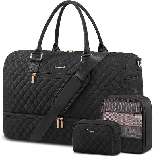 LOVEVOOK Travel Duffle Bag for Women, Weekender Overnight Bag with Shoe Compartment, Carry on Bag with Toiletry Bag, Gym Duffel Bag with Wet Pocket, Hospital Bags for Labor and Delivery 3 Pcs Set by LOVEVOOK