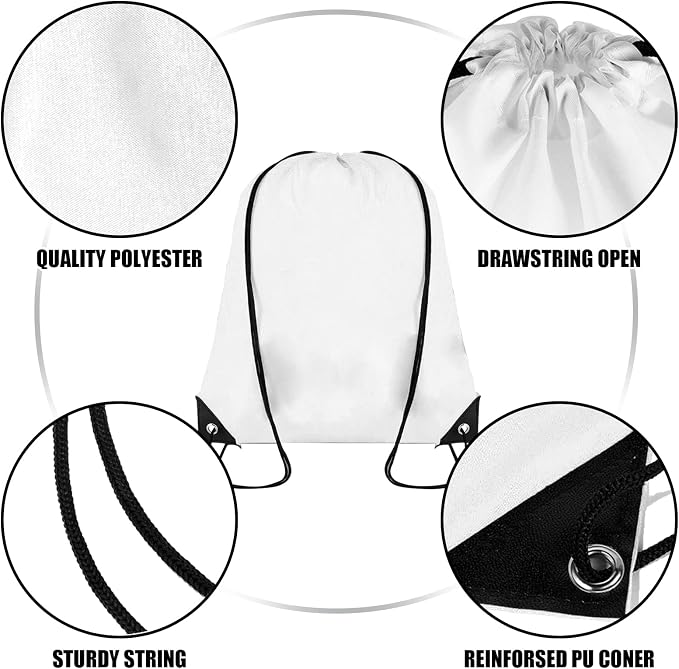Grneric 40 Pieces Drawstring Backpack Bulk Cinch Sackpack Ployster Drawstring Bags for Gym Party Trip(White) - Image 2