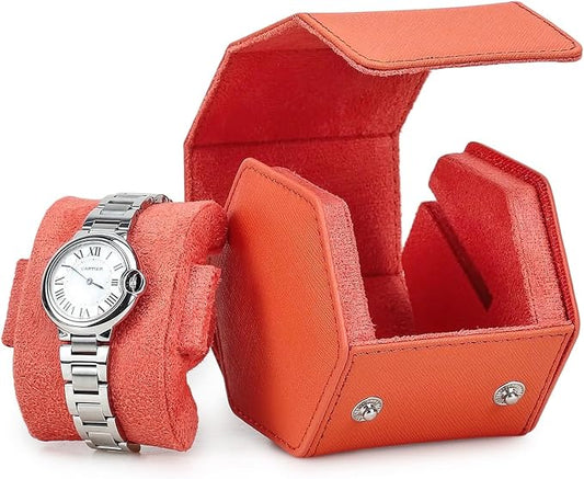 Hiram Genuine Leather Saffiano Leather Watch Roll Travel Case, Leather 1-Watches Roll Case for Treasured Watches and Bracelets(Orange) by Hiram