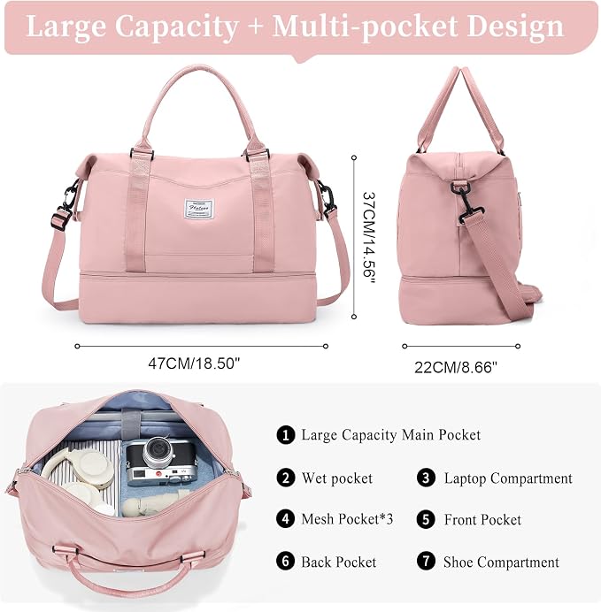 Weekender Bags for Women,Personal Item Travel Bag with Shoes Compartment,Overnight Travel Duffel Bag with Toiletry Bag - Image 4