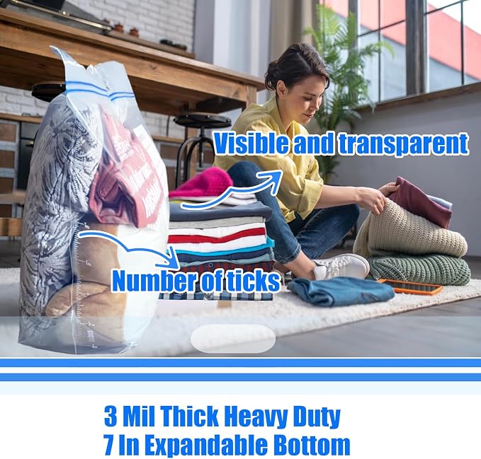 BEIDOU-PAC 10 Gallon Large Storage Bags with Handle, 50 Counts | Double Zipper Seal | Expandable Bottom, Resealable Clear zip Bags for Home, Travel, Moving Commercial and Outdoor - Image 4