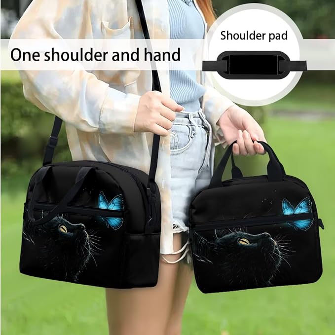 Black Cat Blue Butterfly Girls School Backpack Bookbag for Kids Student Backpack Schoolbag Daypack Insulated Lunch Tote Bag Water Bottle Pen Pouch Pencil Case School Book Bag for Girls Teens - Image 3