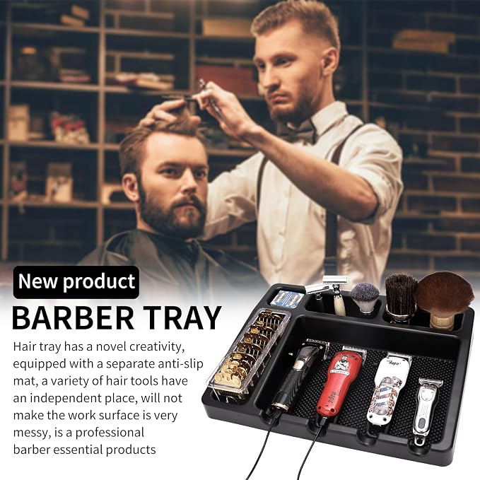 Stylist Tool Box Organizer,Clipper Professional Station Salon Clippers Portable Notches with Scissors Storage Case Organizer Tray Tools Hair for Barber Keeper Trimmer Holder (Black Type B) - Image 9