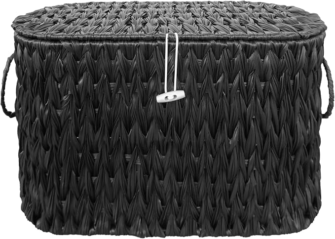 Coeusy Black Toilet Paper Basket with Lid,Wicker Toilet Paper Storage Stand,Large Narrow Bathroom Towel Basket Mega Roll Container Bin for Toilet Tank,Floor - Image 6
