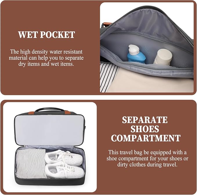 Weekender Bags for Women, Personal Item Travel Bag with Shoes Compartment | Overnight Travel Duffel Bag with Toiletry Bag, Airplane Friendly Carry-On Bag with Wet Pocket & Trolley Sleeve,Medium - Image 5